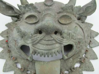 VINTAGE ANTIQUE BRONZE METAL SCULPTURE NEPAL TIBET MASK CREATURE ICONIC IDOL OLD 6