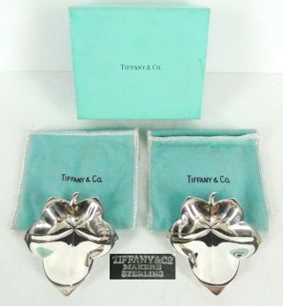 Tiffany & Co Makers 2 Sterling Silver Candy Dish Leaf Shape Footed W/box & Bag