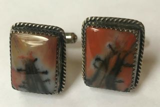 Landscape Petrified Wood And Sterling Cufflinks Signed A Hasteen Navajo Sterling