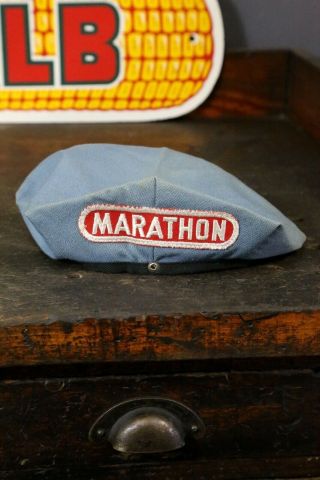Vintage 1940s Marathon Gas Service Station Attendant Cap Uniform Hat Large Patch
