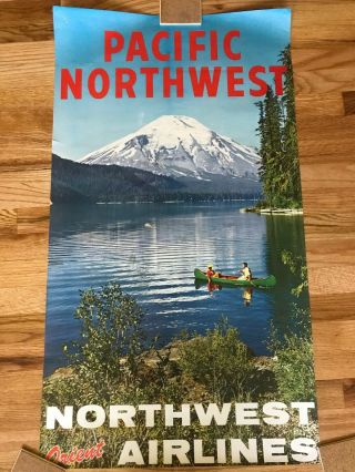 Vintage Travel Poster - Northwest Orient Airlines - Mt St Helens - Spirit Lake