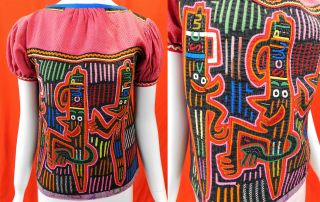 Vintage Handmade Panama Kuna Mola Folk Art Reverse Applique Embroidery Shirt Top