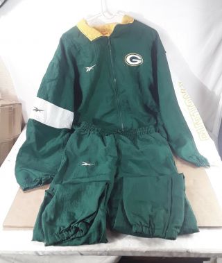 Vintage Reebok Green Bay Packers Windbreaker Track Suit Size Large Very