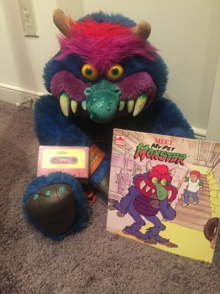 My Pet Monster Stuffed Plush Toy 1986 With Handcuffs,  Tape,  & Book