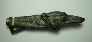 Antique WOLFHOUND Hunting Hound Dog Head Figural CIGAR CUTTER Tobacco Tool 2