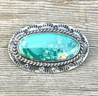 Turquoise Sterling Silver Pawn Navajo Oblong Green Stamped Pin Brooch Vintage