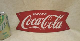 Vintage Drink Coca Cola Coke Fishtail Steel Advertising Sign 12 " 1950s