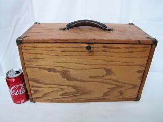 Vintage Wooden Jewelry Machinist 3 Drawer Tool Chest Box With Lock & Key