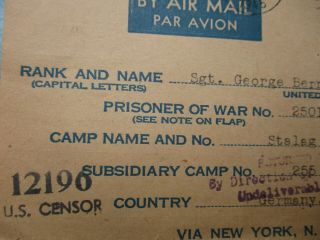 WWII US Army POW Post Card Stalag III - B Sergeant Prisoner of War 1945 WW2 3