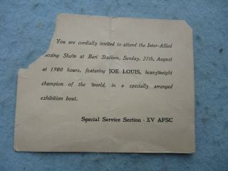 Wwii 15th Army Air Force Joe Louis Inter Allied Boxing Show Invite Bari Italy