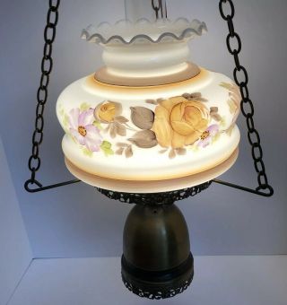 Vintage Hanging Gone With The Wind Hurricane Swag Lamp Multi Floral,  Brass 3way