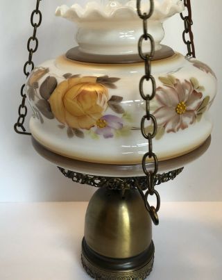 Vintage Hanging Gone With The Wind Hurricane Swag Lamp Multi Floral,  brass 3way 5