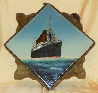 Antique Reverse Handpainted On Glass & Mother - Of - Pearl White Star Titanic 1912