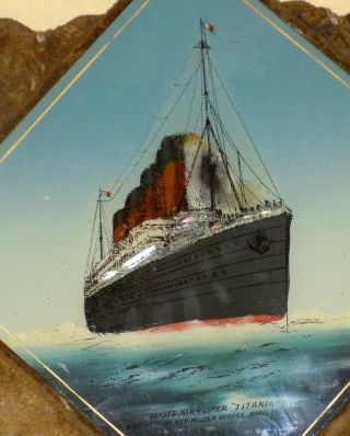 Antique Reverse Handpainted on Glass & Mother - of - Pearl White Star TITANIC 1912 2
