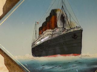 Antique Reverse Handpainted on Glass & Mother - of - Pearl White Star TITANIC 1912 3