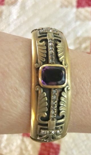 Antique Amethyst And Clear Glass Paste Stone Gold Filled Bangle Bracelet