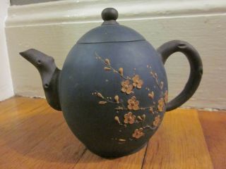 Vtg China Yixing Zisha Clay Teapot Enamel Plum Blossom Marked - Jingzhou Style