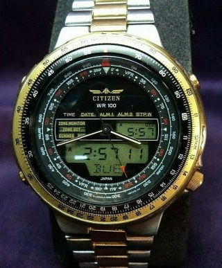 Citizen C080 Wingman Pilot Promaster Gold Edition Ana - Digi Alarm Chronograph