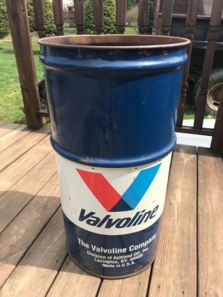 Vintage Valvoline Oil Drum Barrel Trash Can Man Gave Garage