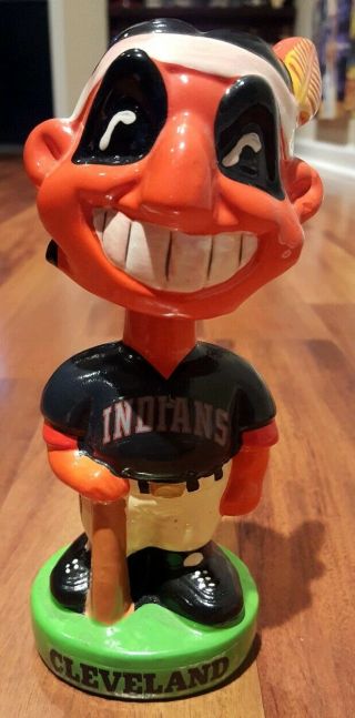 Chief Wahoo Bobblehead - Cleveland Indians 1980s Navy Blue Jersey - Rare Vintage