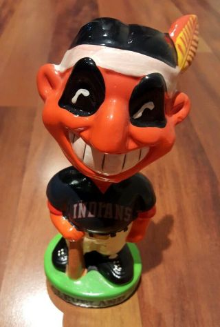 Chief Wahoo Bobblehead - Cleveland Indians 1980s Navy Blue Jersey - Rare Vintage 2