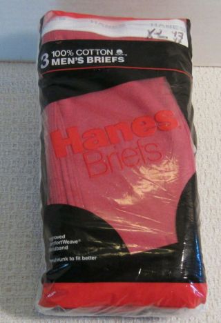 Vintage Hanes 100 Cotton,  Briefs Size Xl 3 Pack 1987 Made In U.  S.  A.