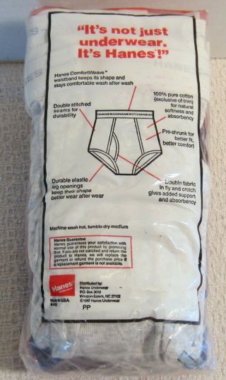 Vintage Hanes 100 Cotton,  Briefs Size XL 3 Pack 1987 Made in U.  S.  A. 3