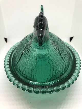 VINTAGE INDIANA GREEN GLASS HEN ON A NEST CANDY DISH CHICKEN 7 