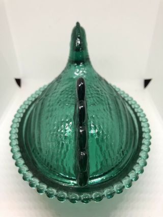 VINTAGE INDIANA GREEN GLASS HEN ON A NEST CANDY DISH CHICKEN 7 