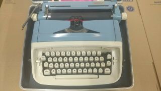 Vintage Royal Aristocrat Cursive Script Portable Blue Typewriter & Carry Case