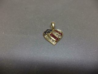 Vintage Natural Ruby,  Diamond & Sapphire Gemstone 10k Heart Flag Pendent