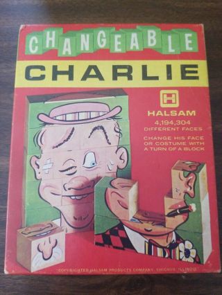 Changeable Charlie Halsam Block Kit Toy Puzzle 1960 Copyright 4,  Million Faces