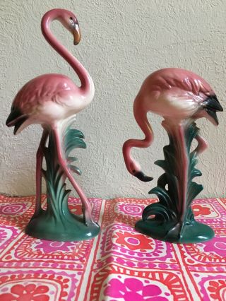 Vintage Ceramic Pink Flamingo Pair Mid Century 50s 60s