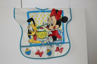 Vintage Walt Disney Company Vintage Bib Baby Minnie Pluto Vinyl Plastic Pocket