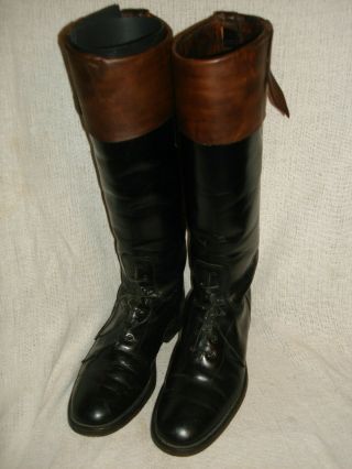 Vintage Leather Riding Boots Equestrian English Fox Hunting 10 Black Brown