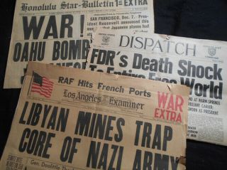 3 Ww2 Newspapers: Pearl Harbor Attack; Doolittle; Fdr 