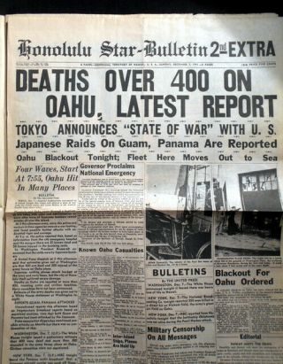 3 WW2 Newspapers: Pearl Harbor Attack; Doolittle; FDR ' s Death.  Great for Display 4