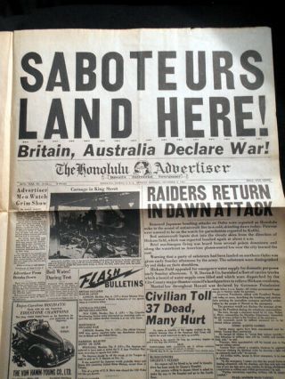 3 WW2 Newspapers: Pearl Harbor Attack; Doolittle; FDR ' s Death.  Great for Display 5