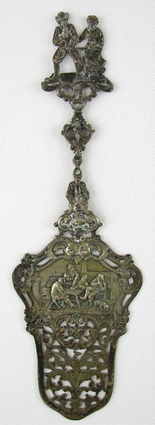 Antique German 800 Silver Tart Pastry Server,  Very Ornate With Pub Scene