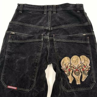 JNCO Jeans Size 36x32 Mens Black Triple Skull Vintage Skater Wide Leg 90s 2