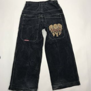 JNCO Jeans Size 36x32 Mens Black Triple Skull Vintage Skater Wide Leg 90s 3