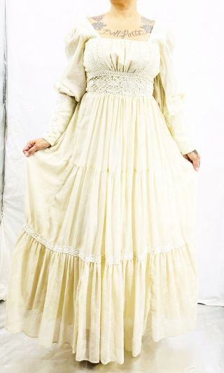 Vtg Gunne Sax Bridal Gown Dress Sz M/l Peasant Boho Festival Renaissance Maxi