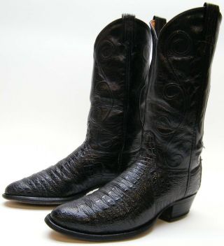 Mens Vintage Tony Lama Hornback Lizard Black Cowboy Western Boots Sz 8.  5 1/2 D