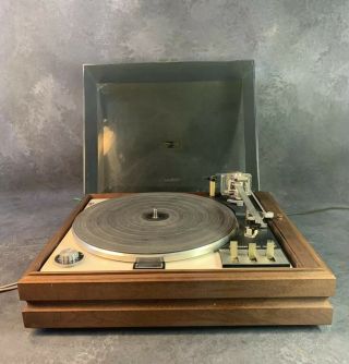 Vintage Garrard Zero 100 Turntable Audio Technica Cartridge Dust Cover Wood