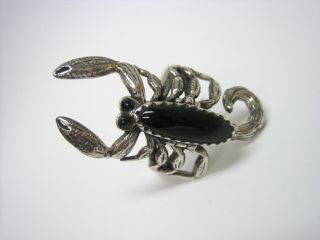 Vtg Sterling Silver Black Onyx Scorpion Poison Pill Ring Size 9