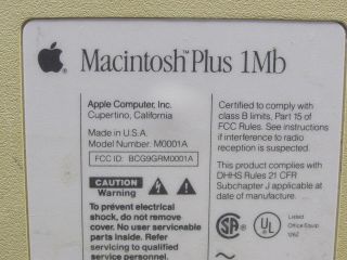 Vintage Apple Macintosh Plus M0001A All - In - One Computer 7