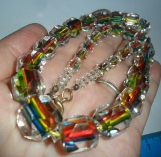 Vintage Art Deco Jewellery Rainbow Multi Coloured Cane Glass Bead Necklace Czech