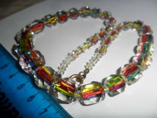 Vintage art deco jewellery rainbow multi coloured cane glass bead necklace Czech 2