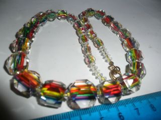 Vintage art deco jewellery rainbow multi coloured cane glass bead necklace Czech 3