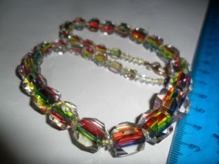 Vintage art deco jewellery rainbow multi coloured cane glass bead necklace Czech 5